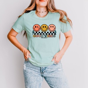 Simply Sage Market S.W.Smiley Checkered Good Vibes Smiley Face Short Sleeve Tee - 1 of 4