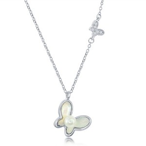 Bella Silver Sterling Silver MOP & FWP with CZ Butterfly Necklace - White - 16+2 Inch - 1 of 2