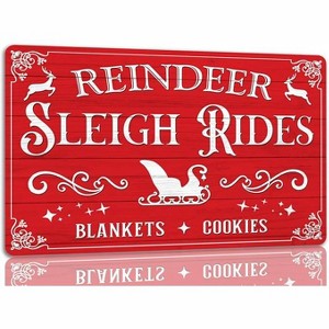 Lomsoe Reindeer Sleigh Rides Tin Sign Funny Christmas Metal Signs Retro Santa Sign Christmas Wall Art Decor For Home Cafe Shop 8x12 Inch - 1 of 1