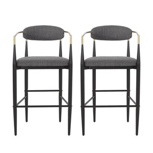 Christopher Knight Home Set of 2 30" Elmore Barstools Charcoal/Black/Gold - 1 of 4