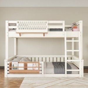 TIRAMISUBEST Twin XL/ Full XL/ Queen over Queen Size Kids Bunk Bed Frame with Pegboard Storage Box and Built-in Bookshelf - 1 of 4