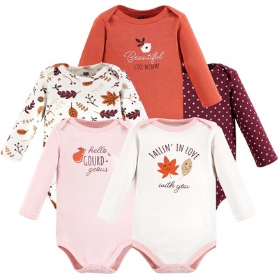 Image of Hudson Baby Infant Girl Cotton Long-Sleeve Bodysuits, Fall
