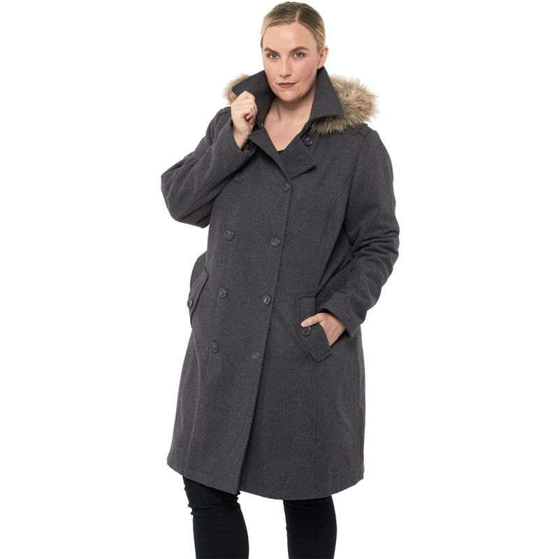 Alpine Swiss Womens Parka Trench Pea Coat Belt Jacket Fur Hood Reg & Plus Sizes, 2 of 9