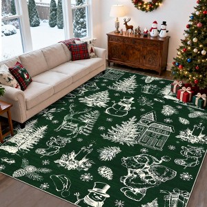Washable Christmas Stain-Resistant Foldable Low Pile Floor Mats Xmas Printed Carpets Soft Non Shedding Rugs - 1 of 4