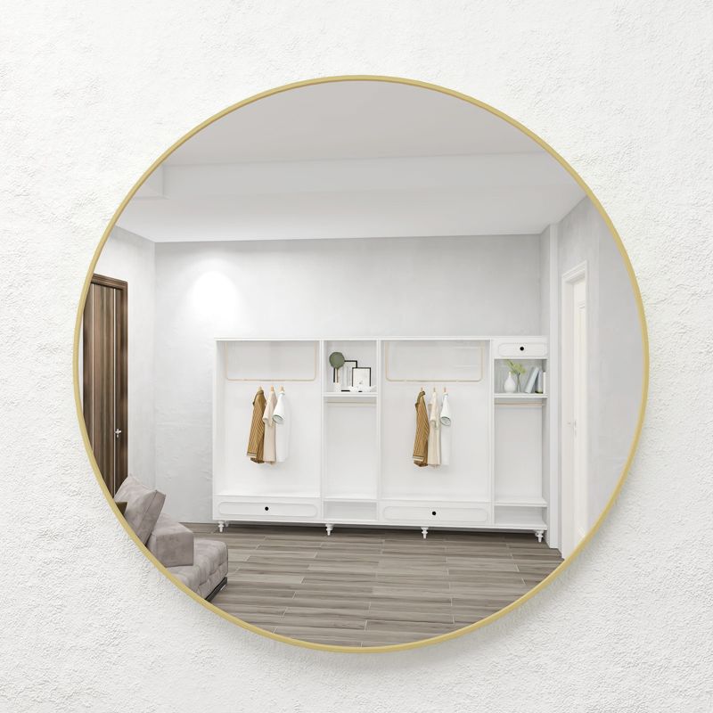 Alani Wall Mounted Round Mirror with Brushed Aluminum Frame Large Circle Mirror For Wall,Circle Bathroom Mirror-The Pop Home, 2 of 9
