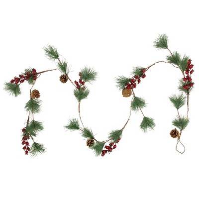 6.5' Pre-Lit Pine and Berry Artificial Christmas Garland with Warm White LED Lights