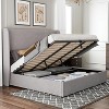 Bed Frame with Lift Up Storage,Linen Upholstered Platform Bed,Wingback Headboard - 2 of 4