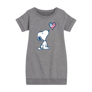 - Peanuts - Snoopy Flag Heart Graphic Short Sleeve Fleece Dress - 1 of 4