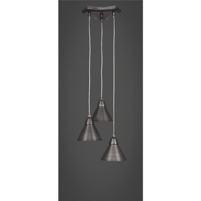 Toltec Lighting Europa 3 - Light Pendant in  Brushed Nickel with 7" Brushed Nickel Cone Metal Shade Shade