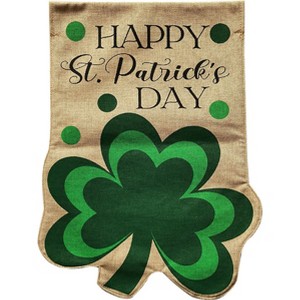 Briarwood Lane Happy St. Patrick's Day Shamrock Burlap Garden Flag 18" x 12.5" - 1 of 4