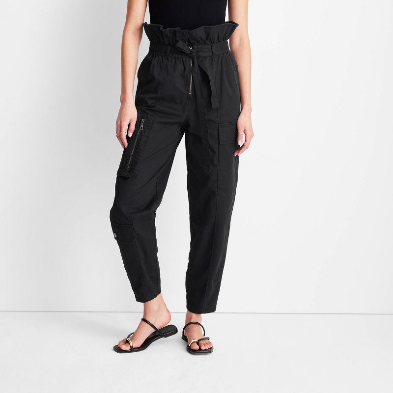 Women's High-Waisted Fold Over Cargo Pants - Future Collective™ with Jenny K. Lopez Black, 1 of 5