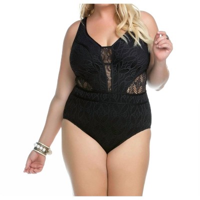 Women's Plus Size Sheer Cut Out One Piece Swimsuit - BECCA