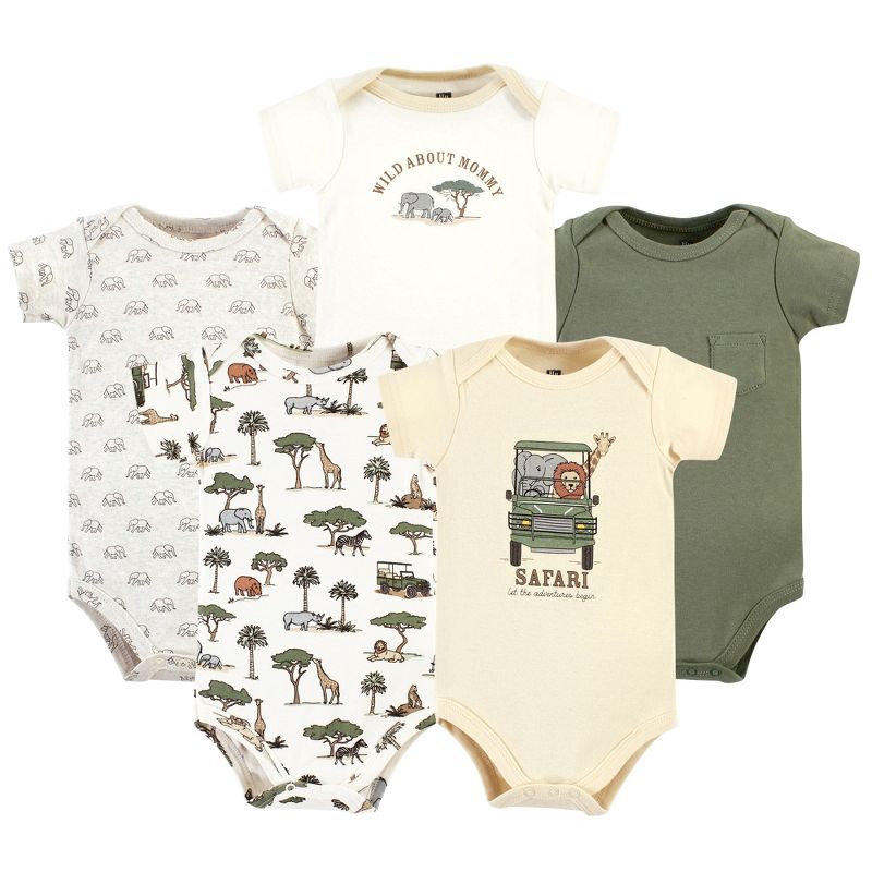 Hudson Baby Cotton Bodysuits, Green Going On Safari 5-Pack, 1 of 8