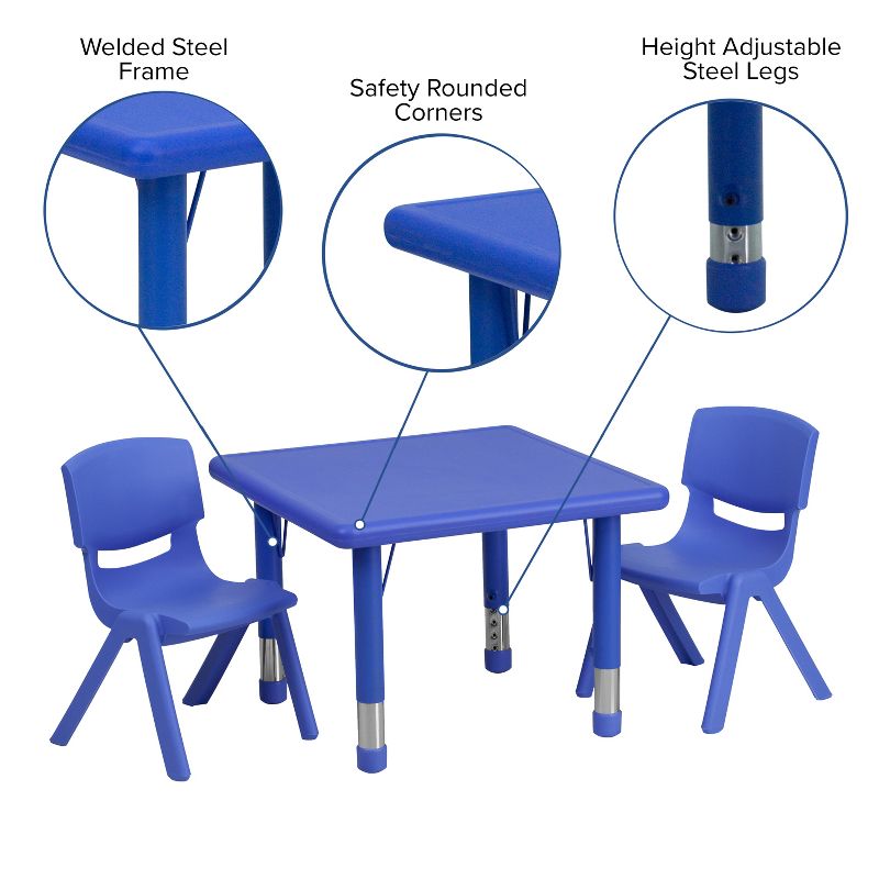 Flash Furniture 24" Square Plastic Height Adjustable Activity Table Set with 2 Chairs, 4 of 9
