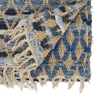 Blue Jute and Denim Woven Chindi Net Fringed Table Runner