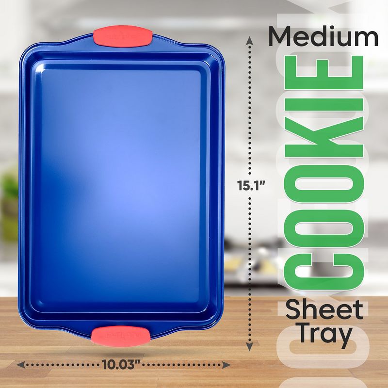 NutriChef 15” Non Stick Cookie Sheet, Medium Blue Commercial Grade Restaurant Quality Carbon Steel, 2 of 7