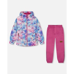 Deux par Deux Girl Printed Jacket Two-Piece Mid-Season Outerwear Set Butterflies on Multicolored and Vibrant Pink Background - 1 of 4