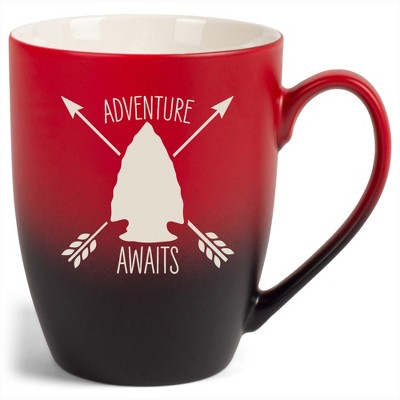 100 North Arrow Head 10 Ounce Red and Black Two Toned Ombre, Comfortably Fits Your Hands, Ceramic Tea Coffee Cup Mug, Adventure Awaits