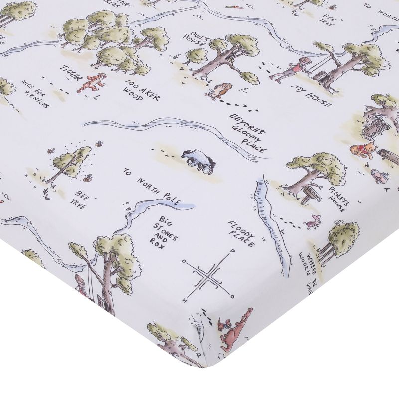 Disney Classic Winnie the Pooh Sage, Tan, and White, Map of 100 Acre Woods Super Soft Nursery Fitted Mini Crib Sheet, 1 of 5