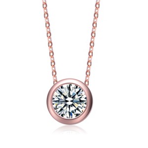 Guili 18K White, Gold, and Rose Gold Plated Pendant Necklace with Solitaire Bezel Cubic Zirconia for Elegant, Timeless Appeal. - 1 of 4