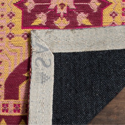 Vintage Fuchsia & Gold Flat Weave 8' x 10' Area Rug