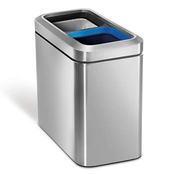 40 LITER / 10.5 GAL SLIM BRUSHED STAINLESS STEEL OPEN TRASH CAN DUAL  COMPARTMENT – Alpine