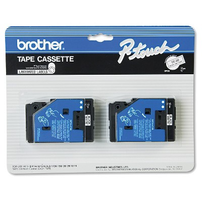 Brother P-Touch TC Tape Cartridges for P-Touch Labelers - Black/White (2 Per Pack)