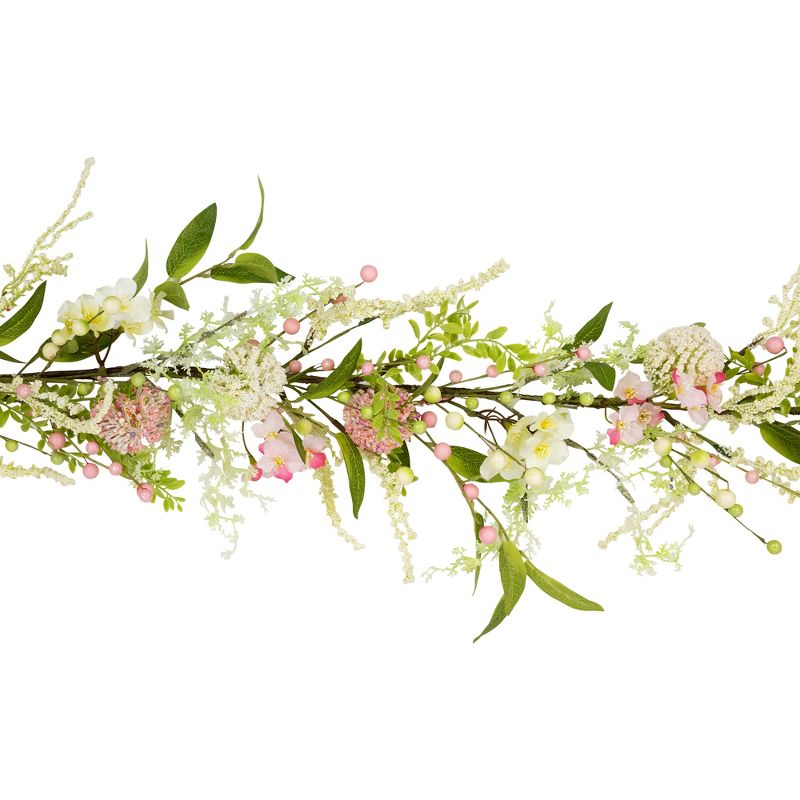 Northlight Hydrangea and Berry Floral Spring Garland - 5' - Pink and White, 3 of 7
