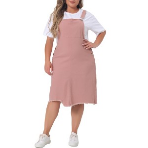 Agnes Orinda Women's Plus Size Overall Frayed Adjustable Strap Denim Suspender Shift Dresses - 1 of 4