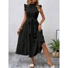 Womens Summer Dress Textured Ruffle Tiered Dress Mock Crew Neck Mini Cap Sleeve A Line Tie Waist Dress Sleeveless Casual Dress - 3 of 4