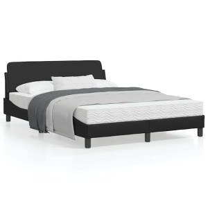 vidaXL Elegant Double Bed Frame with Headboard - Black Faux Leather/Metal/Pine Wood Bedroom Furniture - 1 of 4
