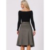 INSPIRE CHIC Women's Casual Solid Faux Suede Pockets Stretch A-line Midi Skirt with Belt - 4 of 4