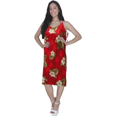 LA LEELA Women's Summer Wrap Cover Ups Spaghetti strap Dress L-XL Red Floral