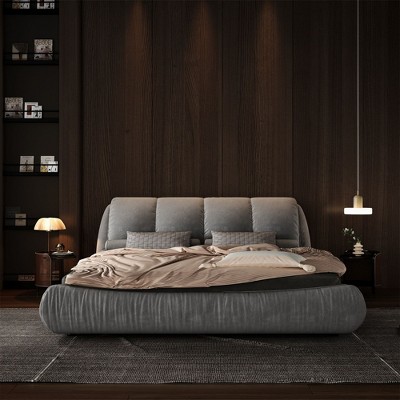 NicBex Queen/King Size Luxury Upholstered Platform Bed Frame with Oversized Padded Backrest,Solid Wood Slats,No Box Spring Needed,Easy Assembly