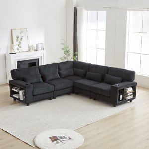 102.75" L-Shaped Modular Sectional Sofa, Modern Corduroy 5-Seater with Storage, Cup Holders & Convertible Design for Living Room, Bedroom, Lounge - 1 of 4