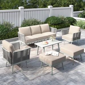Captiva Designs Outdoor Patio Rope Rattan Furniture Conversation Sets with Coffee Table - 1 of 4