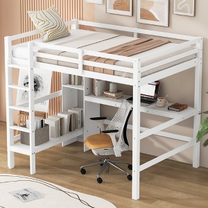 Whisen Full Size Loft Bed with Multifunction Shelves and Under-bed Desk - 1 of 4