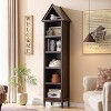 Bookshelf with Adjustable Shelves, 75.9" Tall Narrow Bookshelf with Storage, 5 Tiers Open Shelves Bookcase with Triangular Top, Brown - 4 of 4