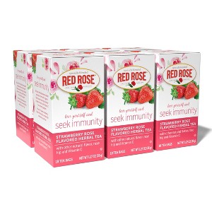 Red Rose Blossoms Strawberry Rose Blossom Herbal Tea with 18 Individually Wrapped Tea Bags Per Box (Pack of 6) - 1 of 4