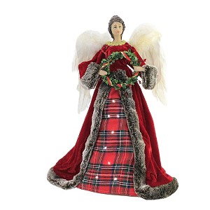 Tree Topper Finial 18.0 Inch Plaid Angel Led Tree Topper Christmas Wreath Tree Toppers - 1 of 3