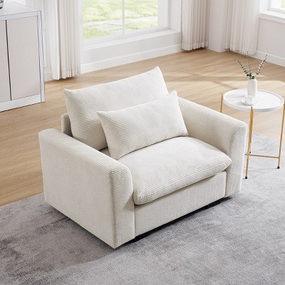 Single Recliner Sofa,Corduroy Deep Seat Single Sofa With Waist Pillow,Deep Seat Couch,Recliner Sofa For Living Room,Apartment-Cuddlewood