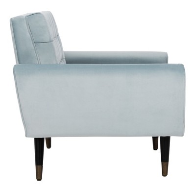 Slate Blue Velvet Tufted Accent Chair with Vintage Black Legs