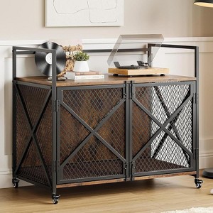 Furniture Style Dog Crate, Farmhouse Dog Kennnel Furniture with Wheels, 4 Latches, Large Heavy Duty Dog Cage,Rustic Brown - 1 of 4