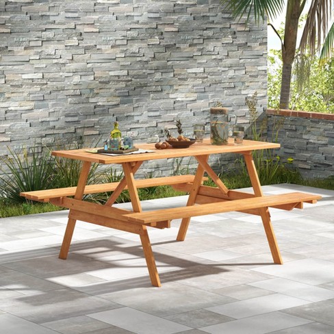 Outdoor bench with built best sale in table