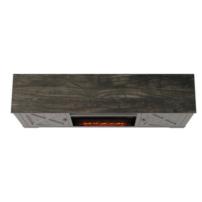 Gray Farmhouse TV Stand with Fireplace and Storage Cabinets