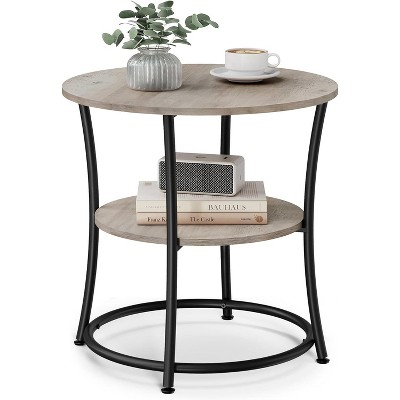 Side Table, 2-Tier Round End Table, Nightstand with Steel Frame for Small Spaces, Living Room, Bedroom