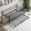 Twin Size Metal Daybed Frame with Trundle Heavy Duty Metal Slats, Mattress Foundation Platform Sofa Bed with Headboard for Bedroom - 3 of 4
