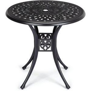 Round Outdoor Bistro Table with Umbrella Hole and Adjustable Feet, Cast Aluminum Patio Table - 1 of 4