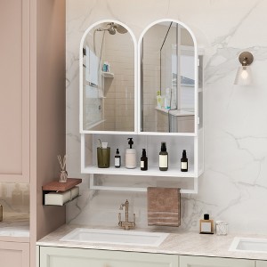 23.62" Modern Double-Arched Mirror Cabinet,2 Doors Medicine Cabinet, Metal Wall Cabinet with Adjustable Shelves - 1 of 4