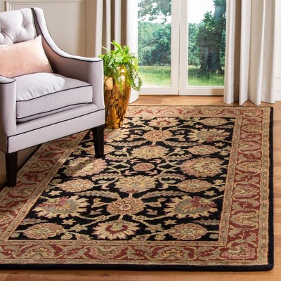 Classic Red and Black Hand-Tufted Wool Area Rug